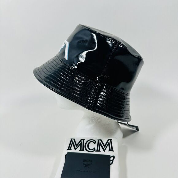 MCM Meta Cyberpunk Logo Embroidery Bucket Hat In Glossy Black NWT $350 - Picture 11 of 14